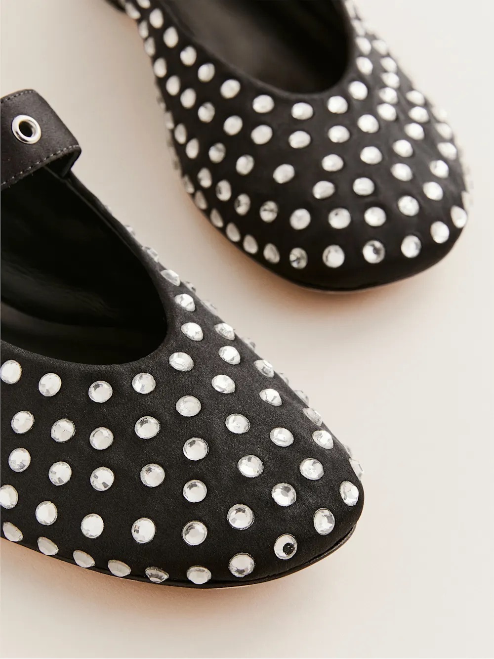 Reformation • Bethany Ballet Flat mary jane black silk rhinestone crystal stud - Picture 6 of 14